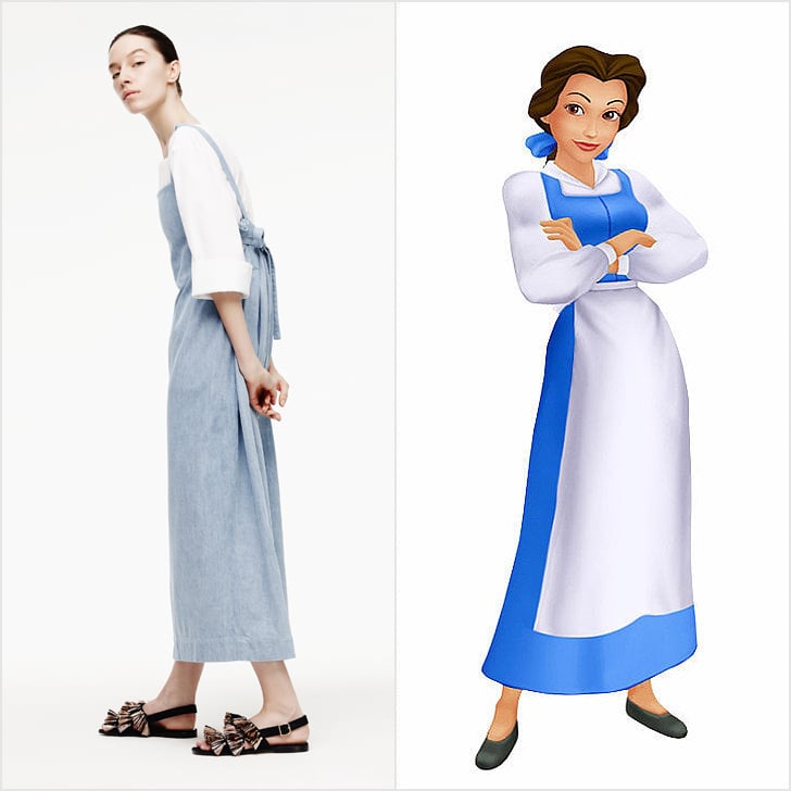 Belle's casual look could also take the form of this denim Adam Lippes apron. She may be giving up her hair bow, but she's exchanging it for fringed flats that are functional but totally worthy of a modern-day street style star.
