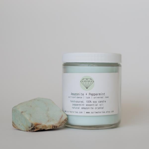 Amazonite and Peppermint Soy Crystal Candle