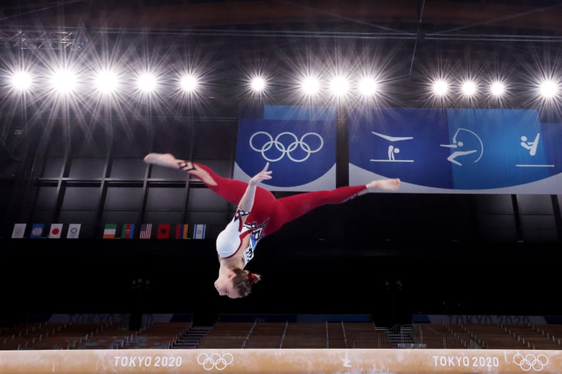 German Gymnast Sarah Voss Wears a Unitard on Beam During Women's Tokyo Olympics Qualification