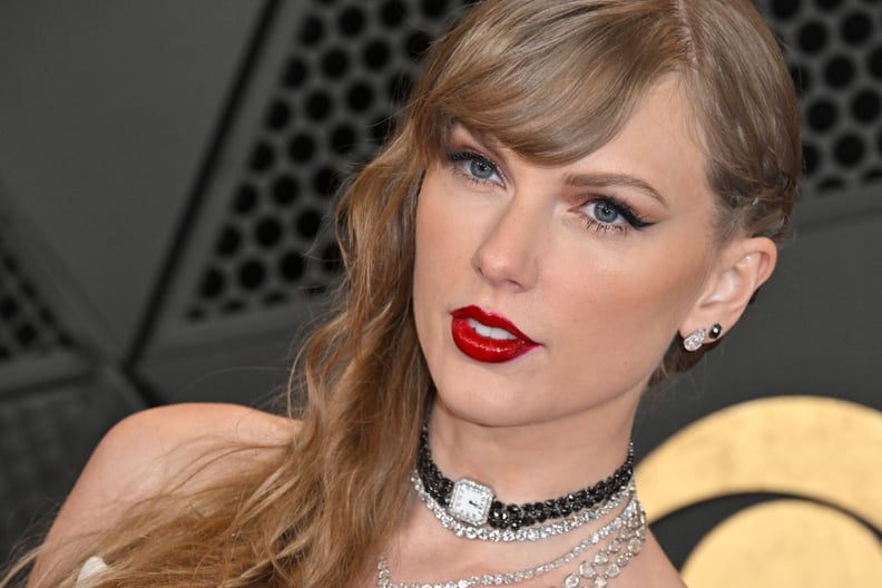 TOPSHOT - US singer-songwriter Taylor Swift arrives for the 66th Annual Grammy Awards at the Crypto.com Arena in Los Angeles on February 4, 2024. (Photo by Robyn BECK / AFP) (Photo by ROBYN BECK/AFP via Getty Images)