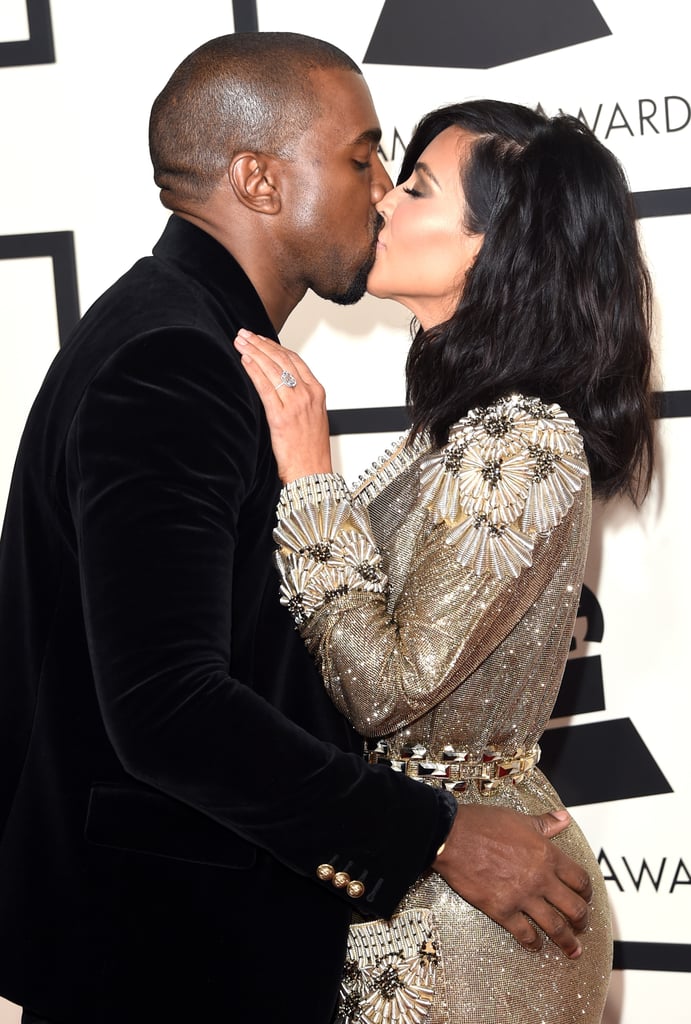 Kim Kardashian and Kanye West at the Grammys 2015