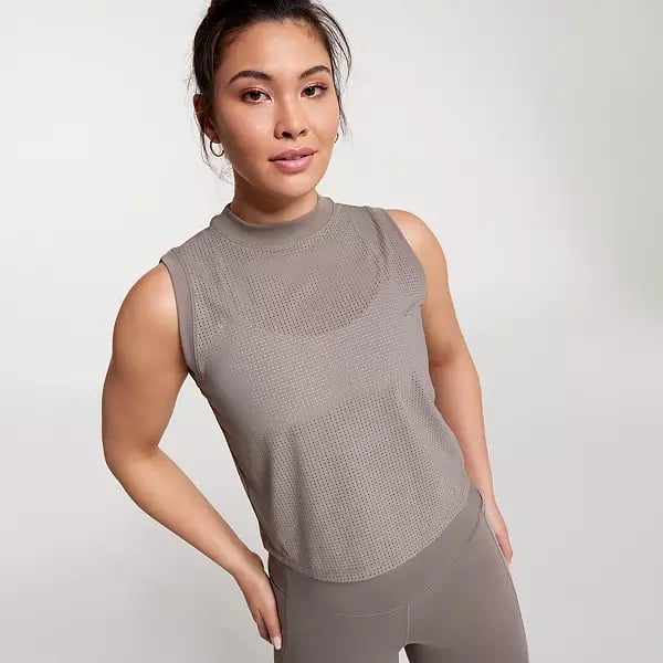 Open Mesh Mock Neck Tank