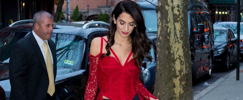 Amal Clooney Red Lace Top