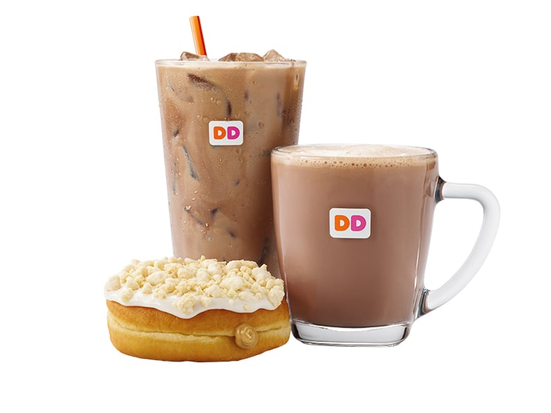 Sugar Cookie Doughnut, Peppermint Mocha Latte, and Almond Joy Hot