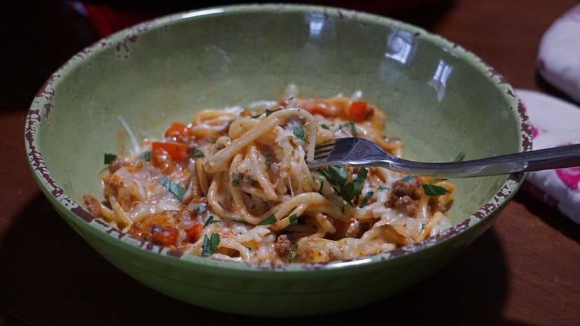 million dollar spaghetti recipe: finished product in bowl