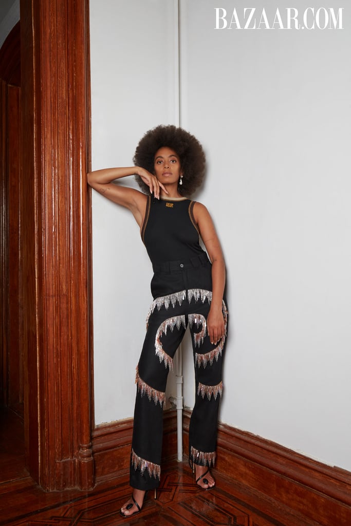 This high-neck Phelmuns tank top plays nicely with Solange's dazzling Barragan pants and Coperni sandals.