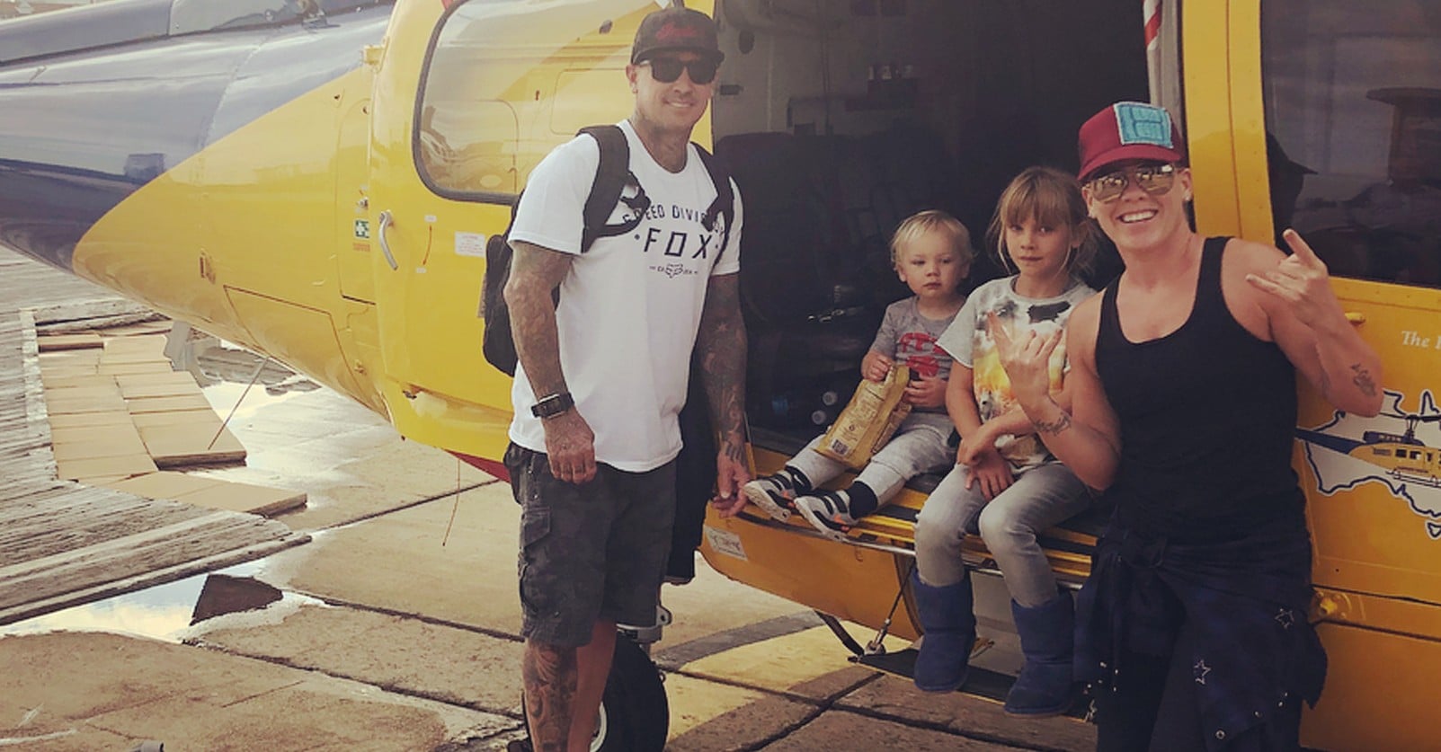 Pink and Carey Hart Family Meeting in Bathroom August 2018 PS Family