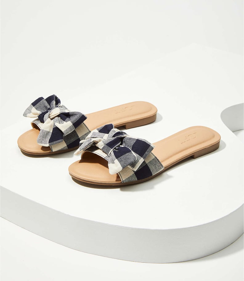 Loft Gingham Bow Slide Sandals