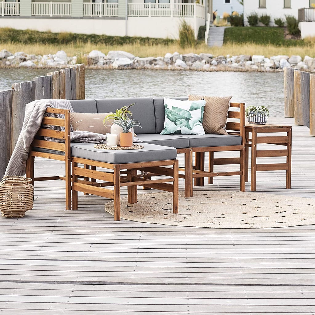 Walker Edison Raya Modern 5 Piece Modular Solid Acacia Wood Patio Set