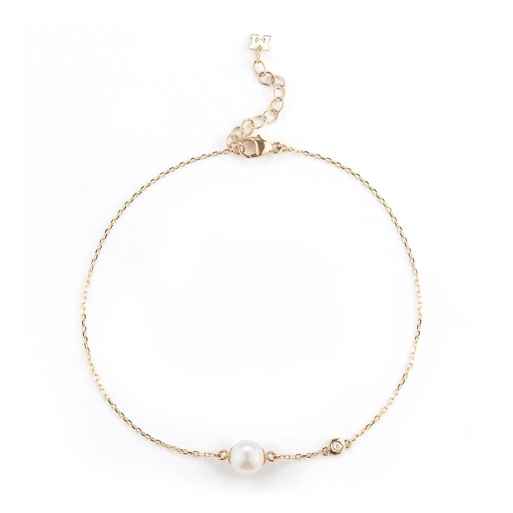 Mateo New York 14kt Gold Pearl and Diamond Dot Bracelet