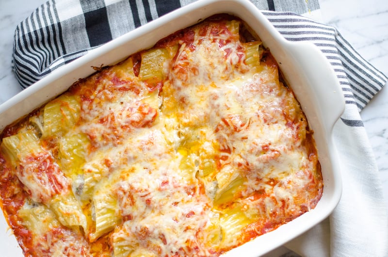 Manicotti refers to the large, tubular pasta that's intended to be stuffed with cheese and baked like so.
Get the recipe: beef and cheese manicotti