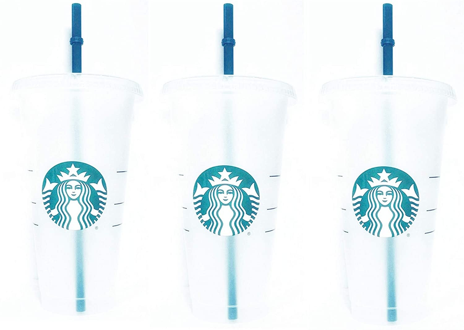 Starbucks 2 Pack Reusable Venti Frosted Cold Cup with Lid and Green Straw w/stopper, Size: One Size