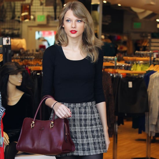 Taylor Swift in Plaid Skirt and Charlotte Olympia Flats