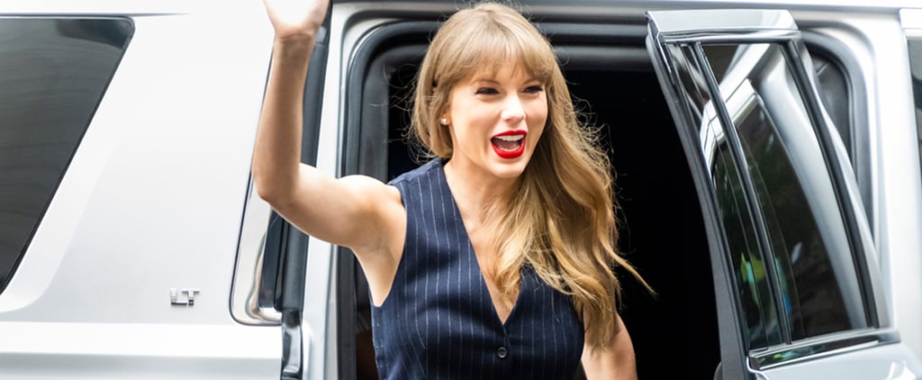 Taylor Swift Serves Business Casual in a Pinstripe Suit and Red Pumps