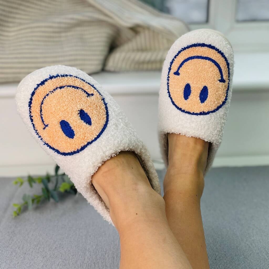 Pink and White Smiley Face Slippers A Fun and Playful Footwear