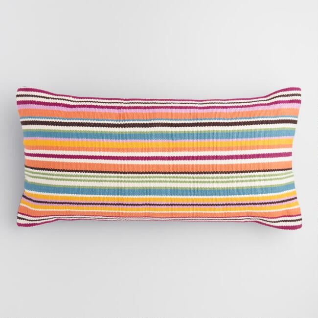 Oversized Multicolored Stripe Indoor Outdoor Lumbar Pillow Best