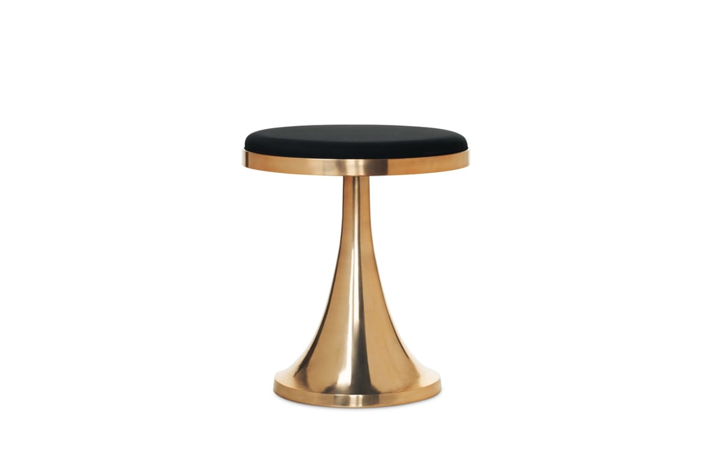 Upholstered Metal Stool in Black and Brass ($90)