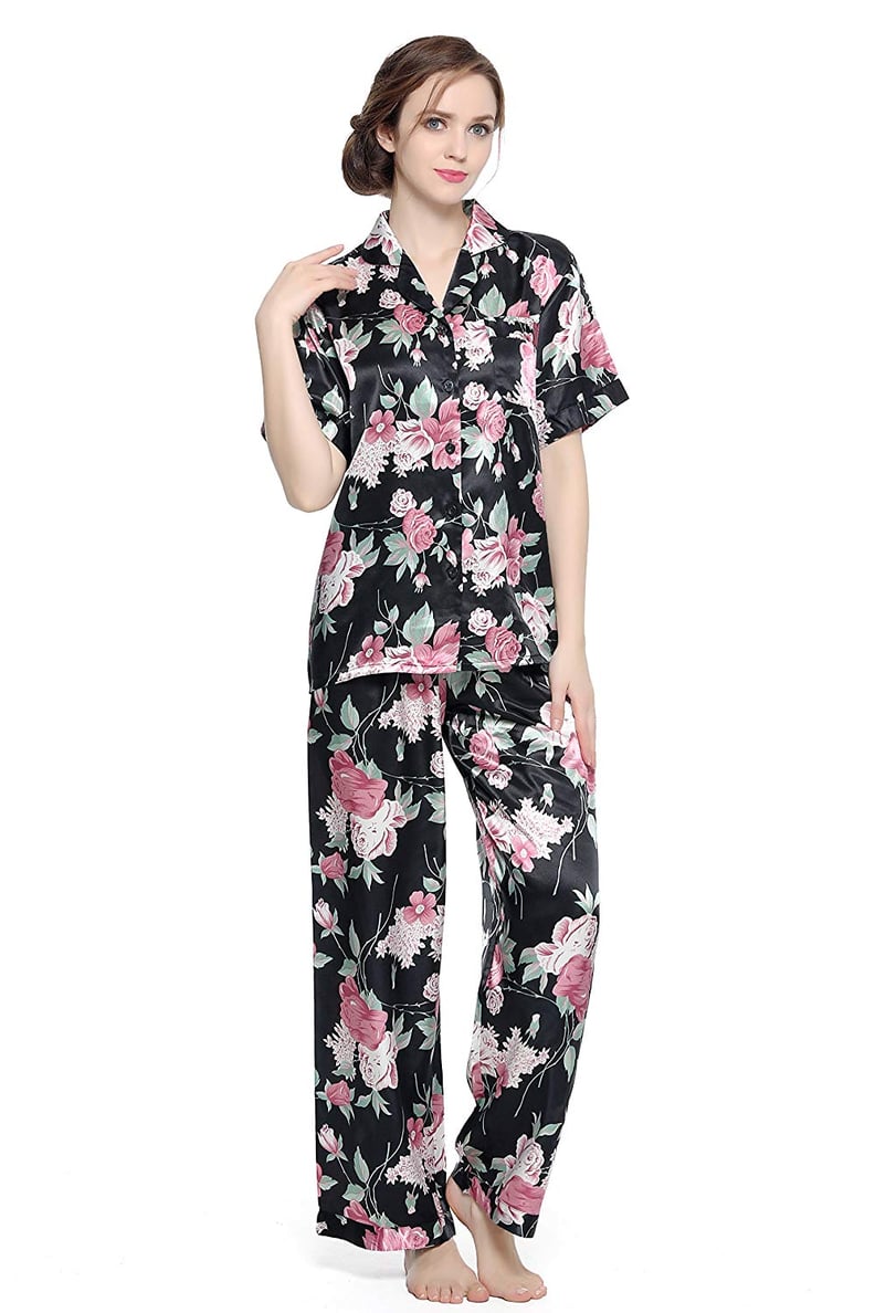 SunRise Women's Short Sleeve Classtic Satin Pajama Set