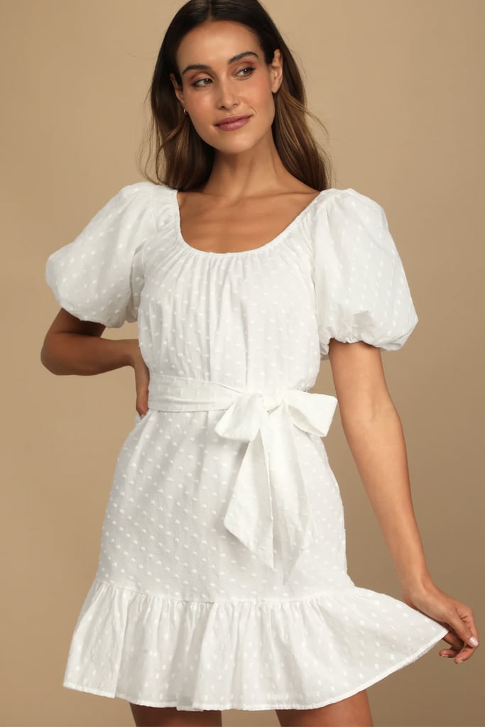 Lulu's You Dot Me! White Dotted Puff-Sleeve Mini Dress