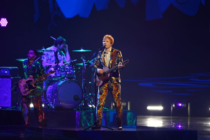 BUDAPEST, HUNGARY - NOVEMBER 14:  Ed Sheeran performs on stage during the MTV EMAs 2021 'Music for ALL'  at the Papp Laszlo Budapest Sports Arena on November 14, 2021 in Budapest, Hungary. (Photo by Kate Green/MTV/Getty Images for MTV)