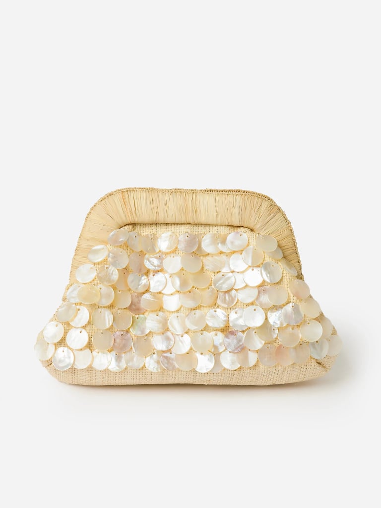 Kayu Lila Shell Embellished Straw Clutch