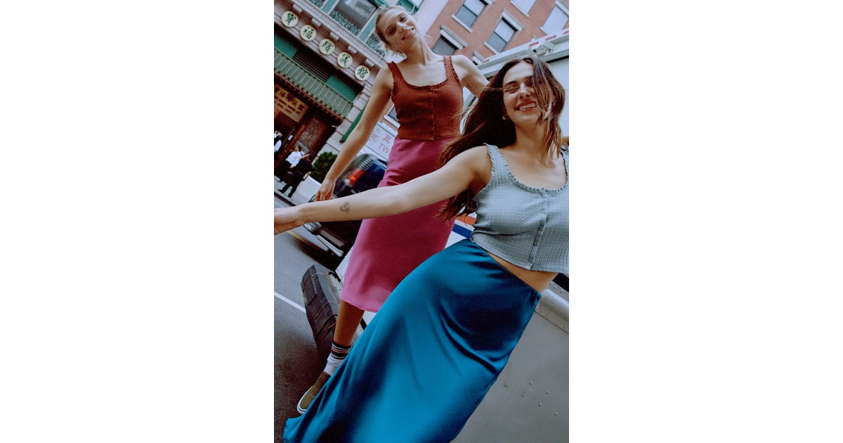 uo rowan satin slip skirt