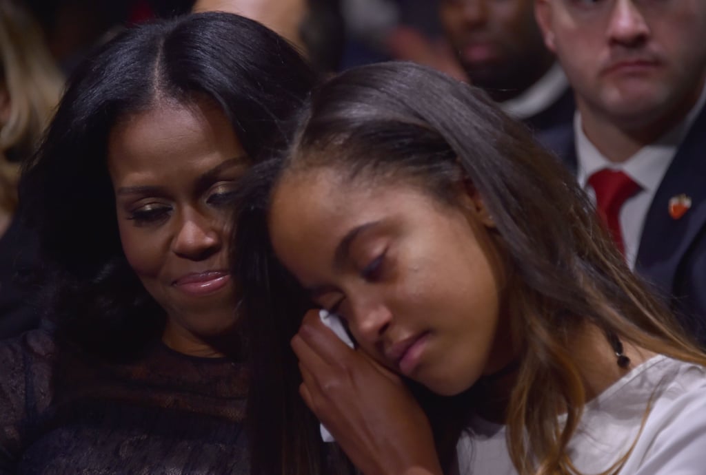 Barack Obama delivered his farewell speech after eight years in office in Chicago in January 2017. While his shout-out to wife Michelle was sweet enough, things got even cuter when cameras panned to his daughter Malia, who was crying in the audience. "Of all that I have done in my life, I'm most proud to be your dad," Barack said while addressing his daughters. Unfortunately, 15-year-old Sasha did not attend, as she was in Washington DC studying for a school exam.