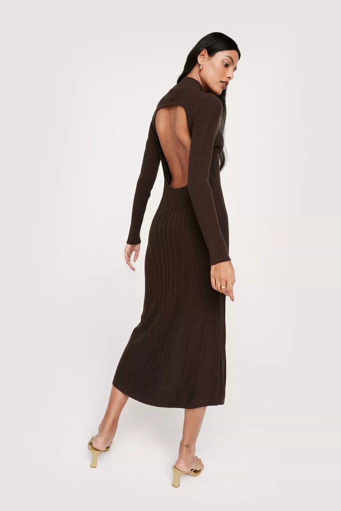 Open Back Statement Nasty Gal Knitted Ribbed Midi Dress