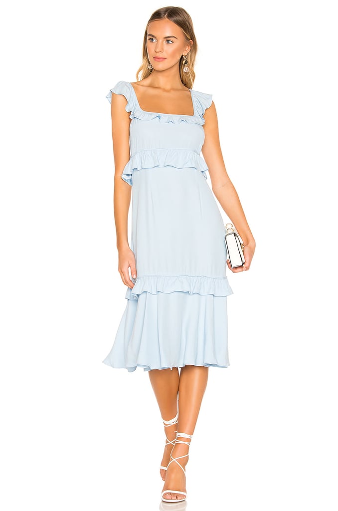 uo gabby ruffle babydoll midi dress
