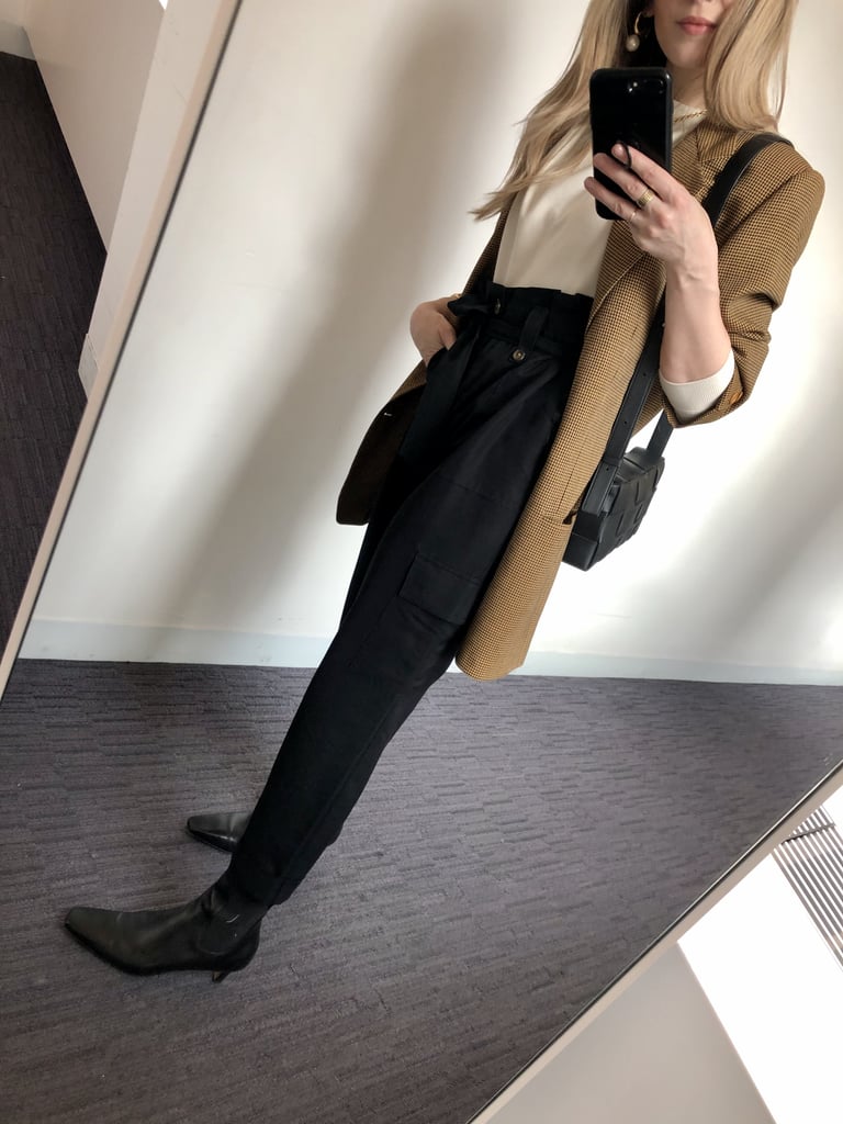 How I Styled My Utility Pants: With A Sweatshirt, Oversize Blazer, Black Boots, And A Bag