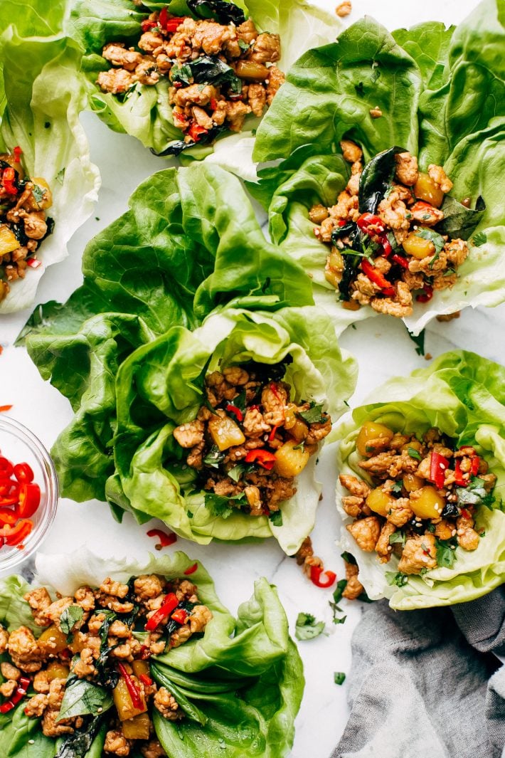 Springtime Basil Chicken Lettuce Wraps