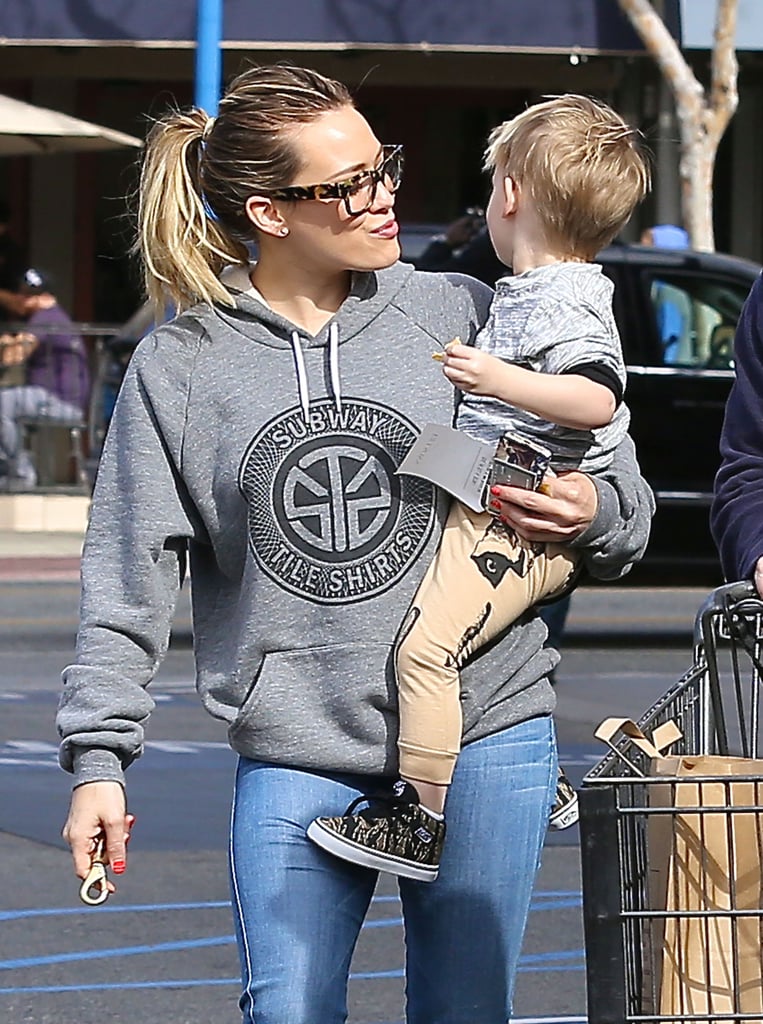 Hilary Duff shared a moment with her son, Luca, after grocery shopping in LA on Sunday.