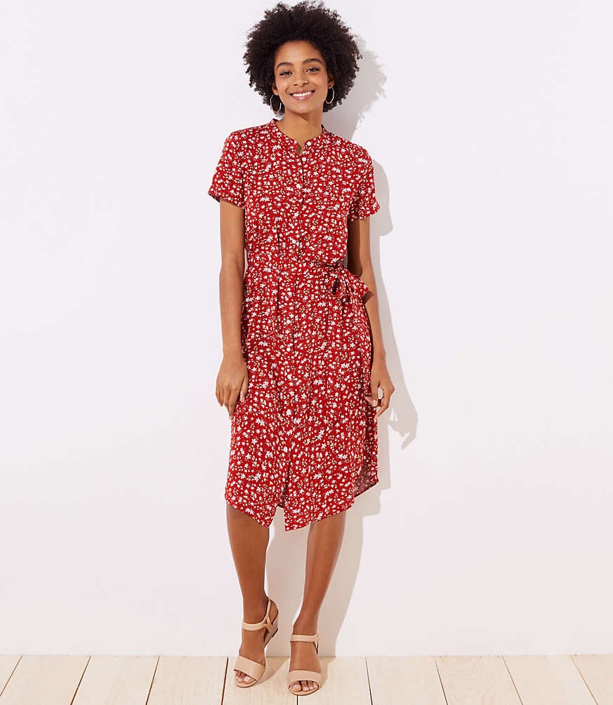 Loft Floral Tie Waist Shirtdress