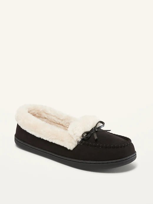 Old Navy Faux-Suede Sherpa-Lined Moccasin Slippers in BlackJack