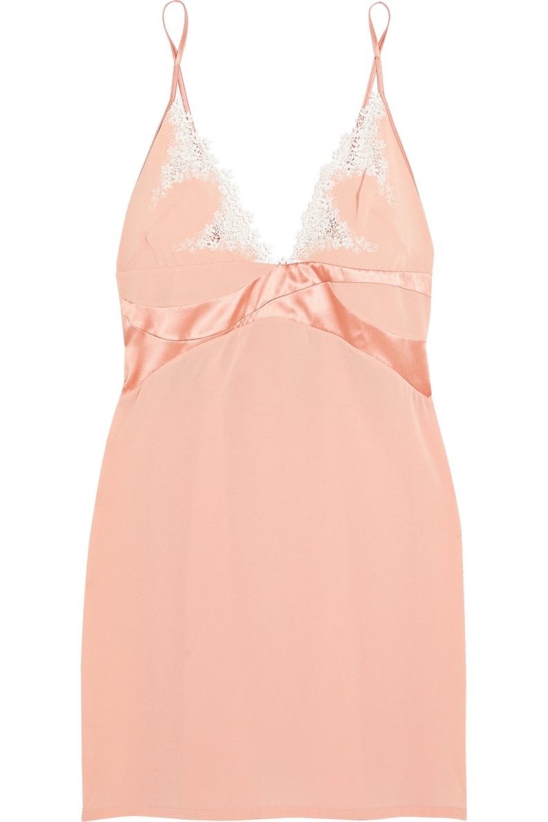 La Perla Macrame Poem Lace and Satin-Trimmed Silk-Blend Georgette Chemise