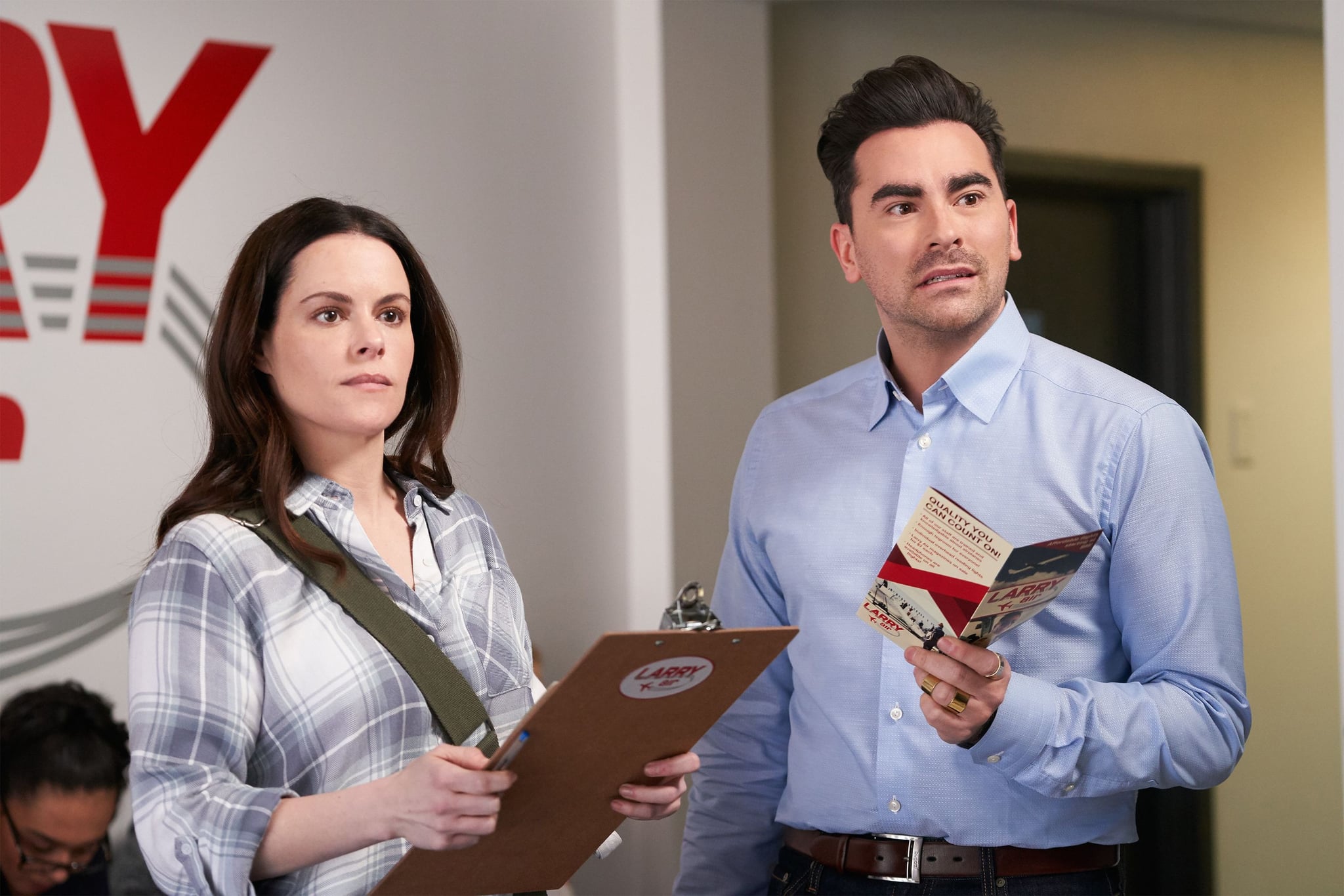 SCHITT'S CREEK, from left: Emily Hampshire, Daniel Levy, 'The Job Interview', (Season 6, ep. 603, originally aired in the US on Jan. 21, 2020). photo: CBC/Comedy Central / courtesy Everett Collection