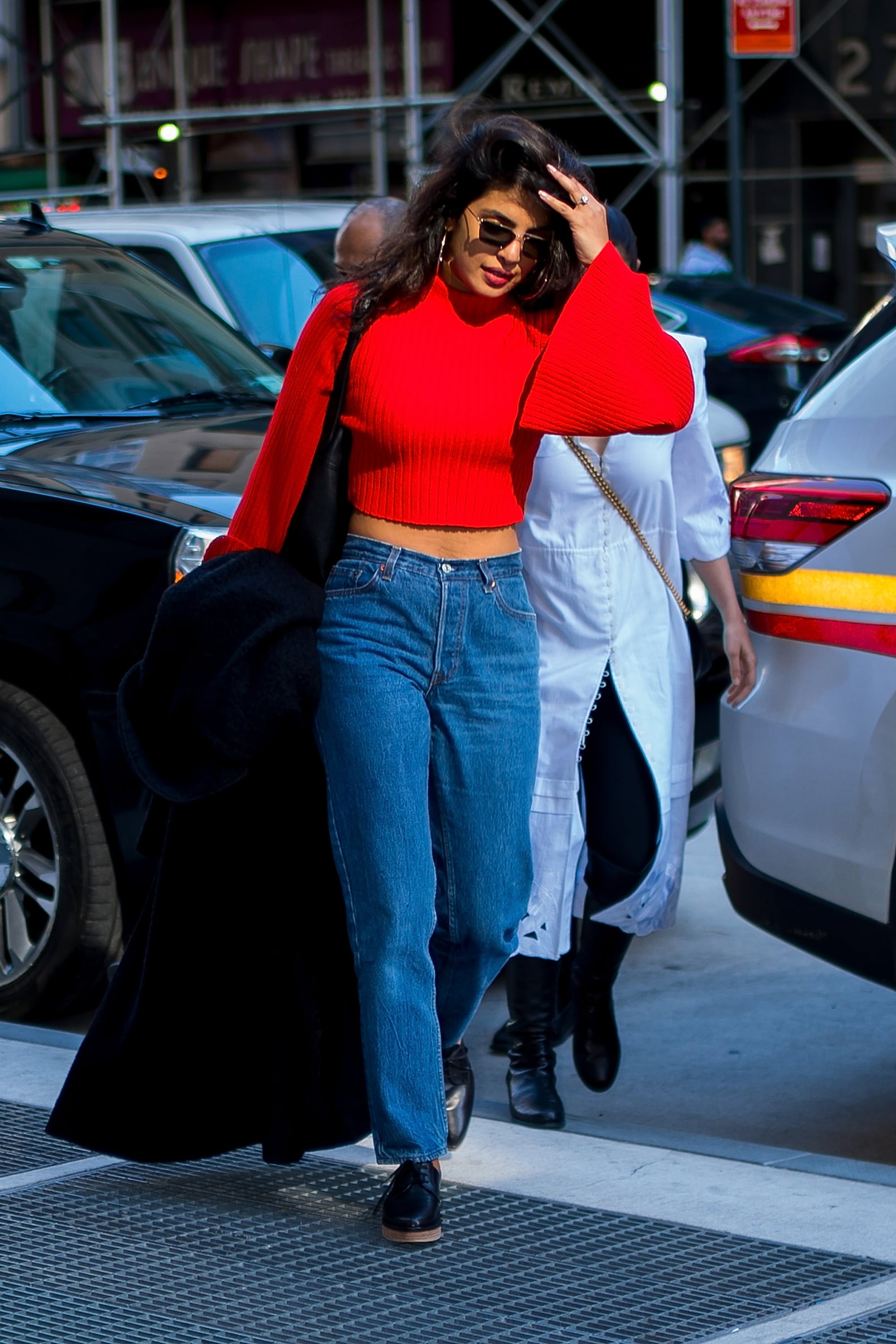 Priyanka Chopra's Red Crop Top and Jeans | POPSUGAR Fashion