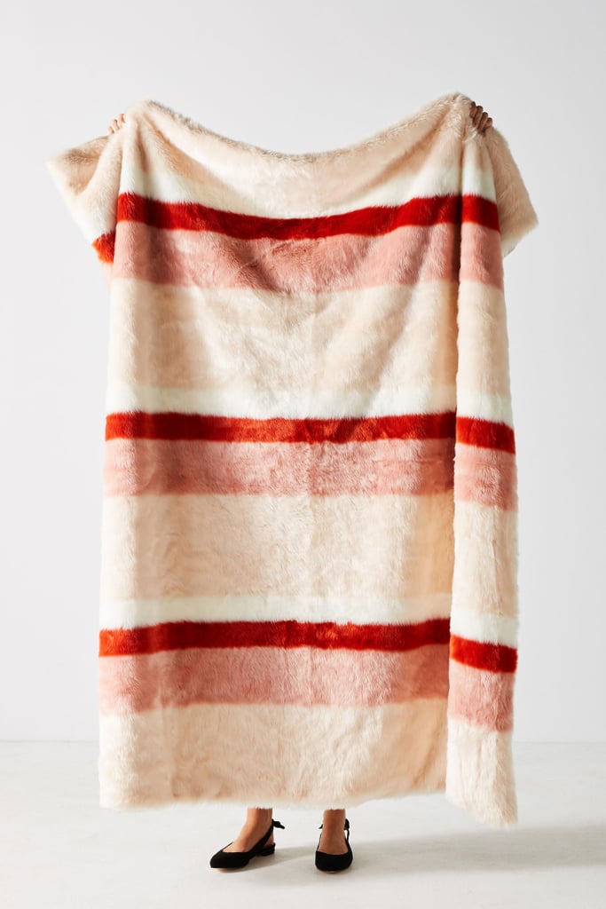 Anthropologie Striped Faux Fur Throw Blanket