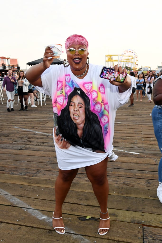 Lizzo Wearing a T-Shirt Dress With Her Face on It