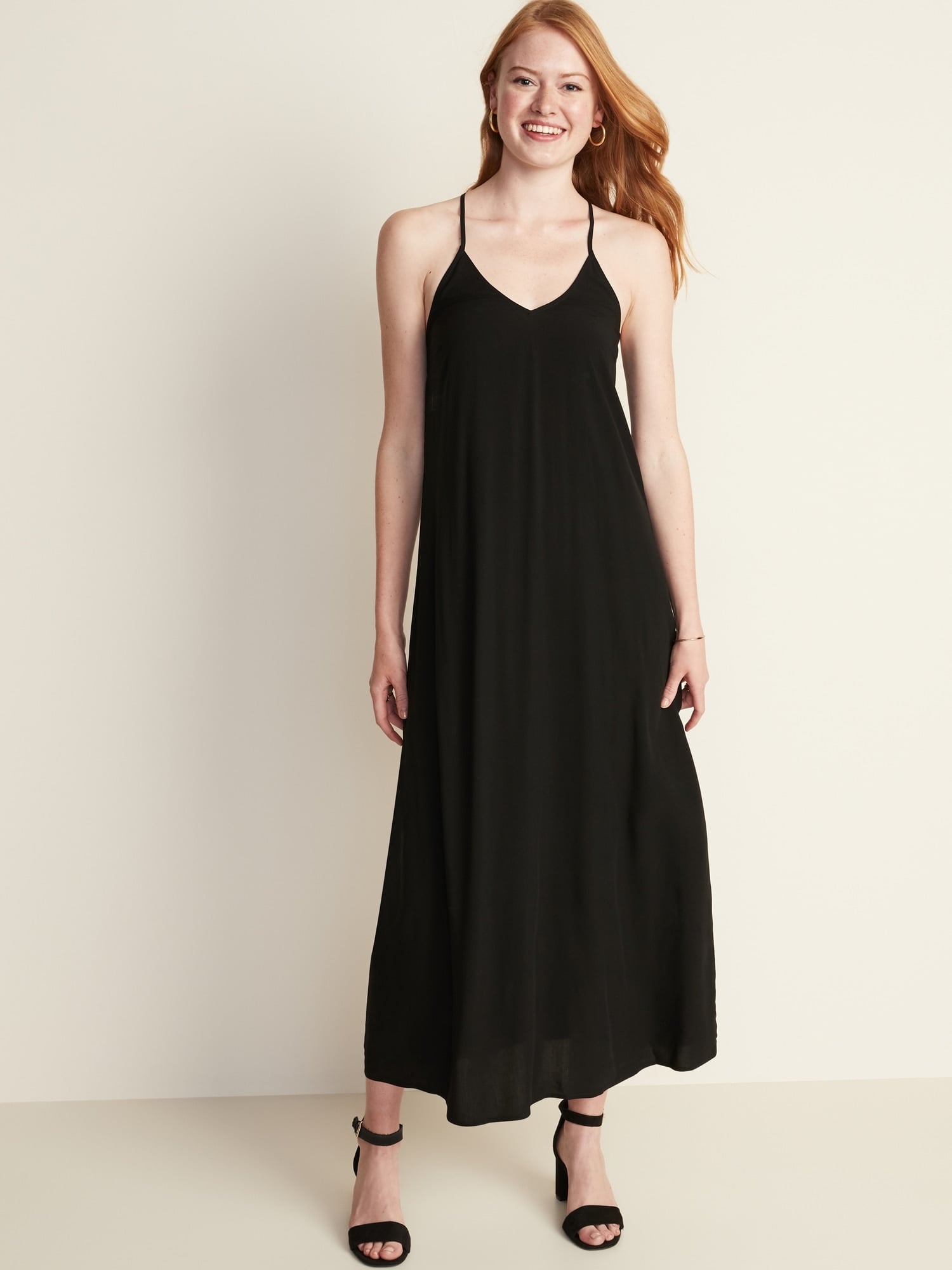 black straight neck maxi dress