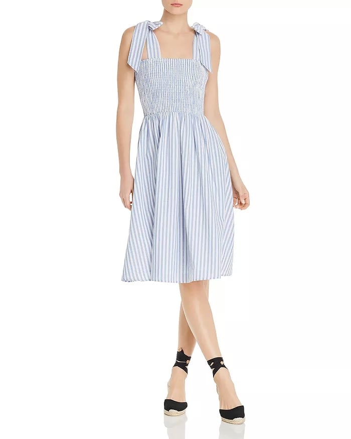 Aqua Sleeveless Striped Smocked Midi Dress