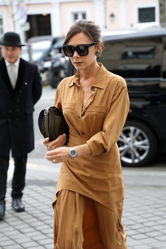 Victoria Beckham Tan Pleated Dress in Paris