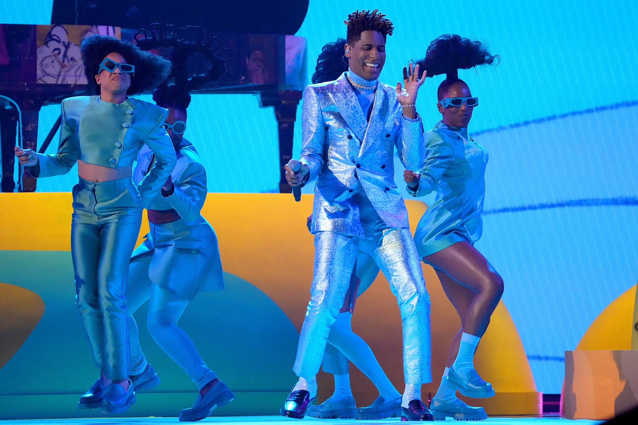 LAS VEGAS, NEVADA - APRIL 03: Jon Batiste performs onstage during the 64th Annual GRAMMY Awards at MGM Grand Garden Arena on April 03, 2022 in Las Vegas, Nevada. (Photo by Kevin Mazur/Getty Images for The Recording Academy)