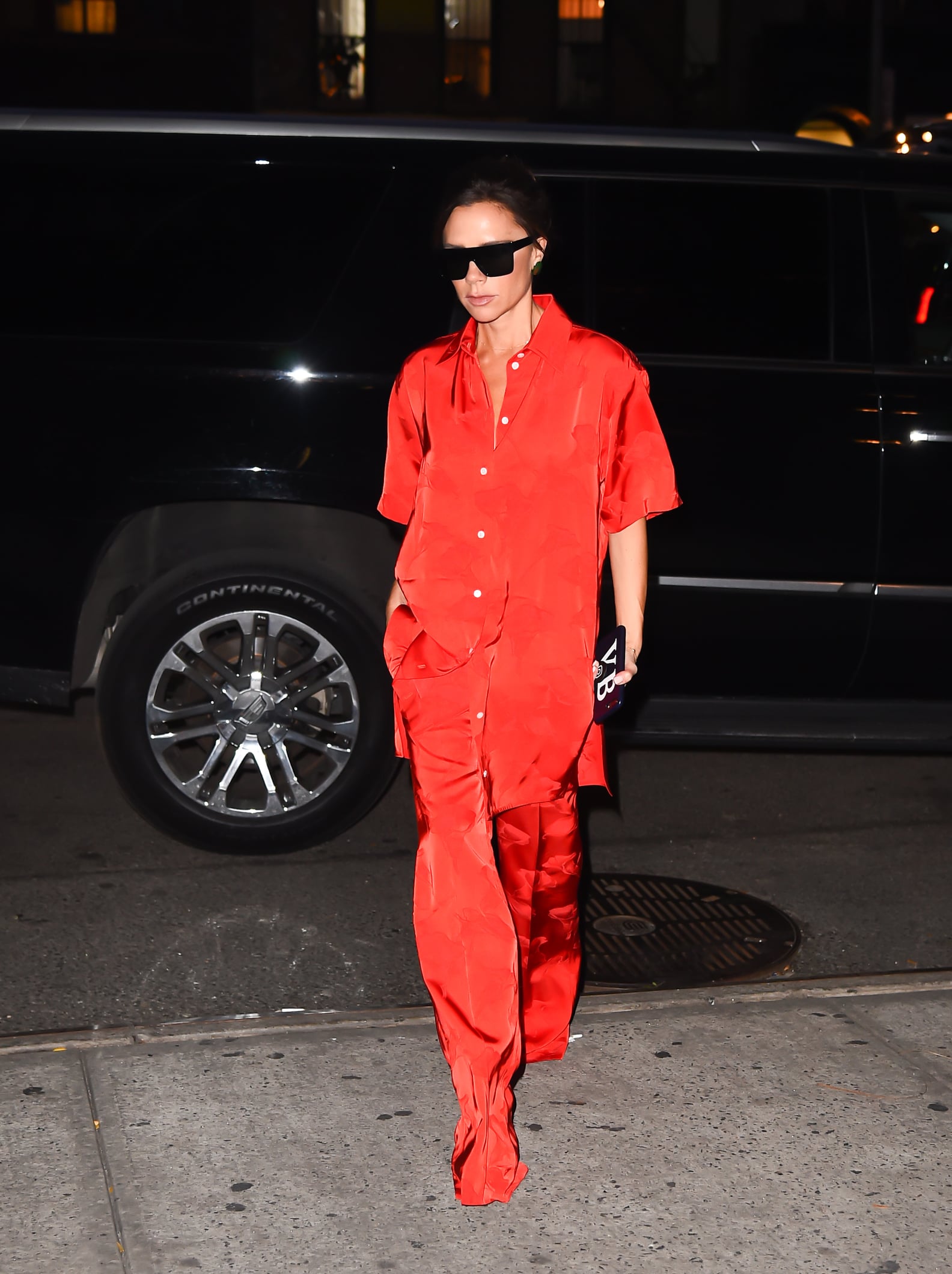 Victoria Beckham Wearing Red Silk Pajamas | POPSUGAR Fashion