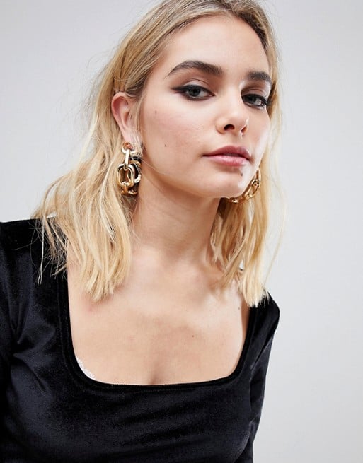 ASOS DESIGN Statement Hoop Earrings in Oversized Open Chain Design in Gold