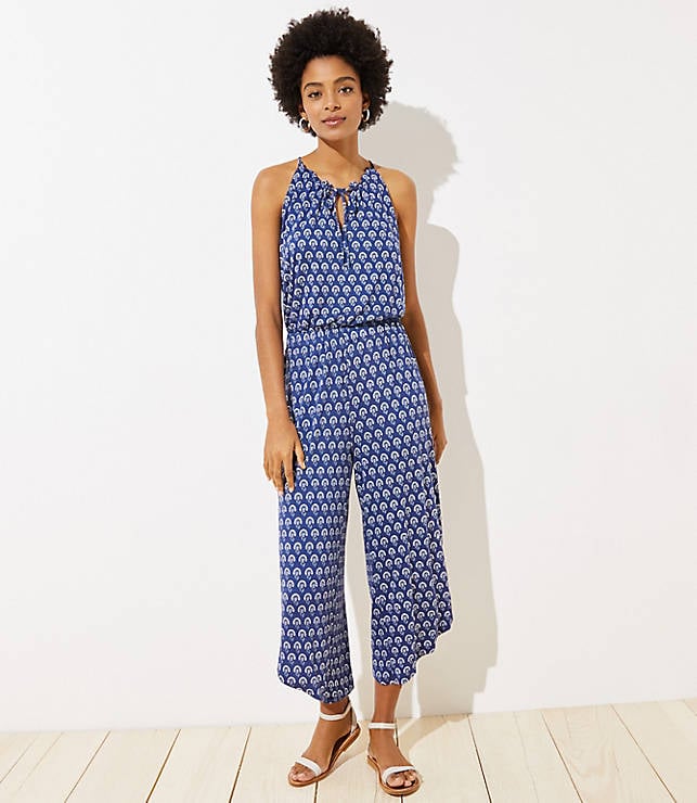 LOFT Beach Ruffled Tie Neck Wide Leg Jumpsuit