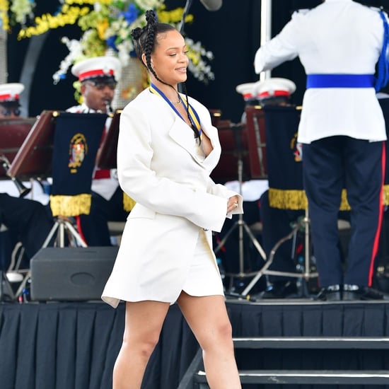 Rihanna Wears a White Dress and Blazer in Barbados