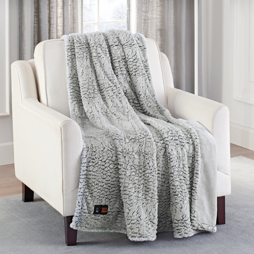Brookstone Faux One Button Heated Throw in Silver 50 inch x 60 | The