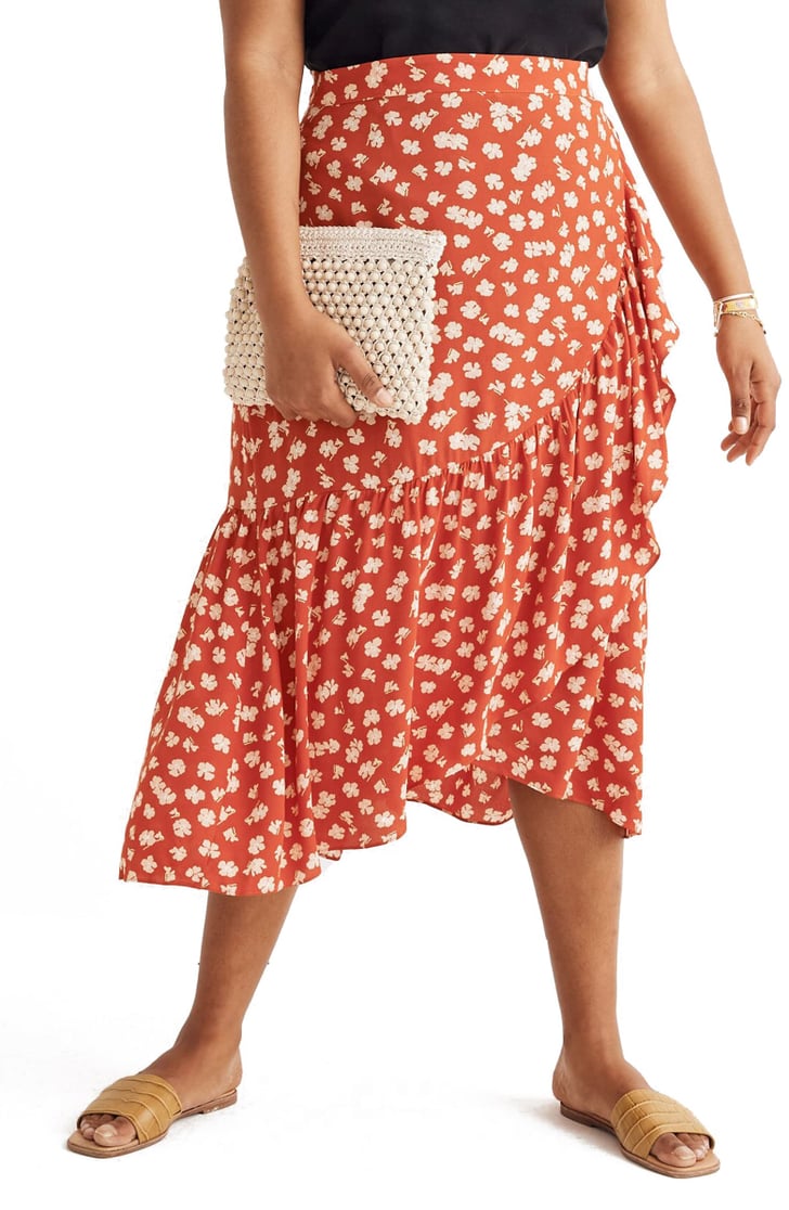 Faux wrap midi skirt online