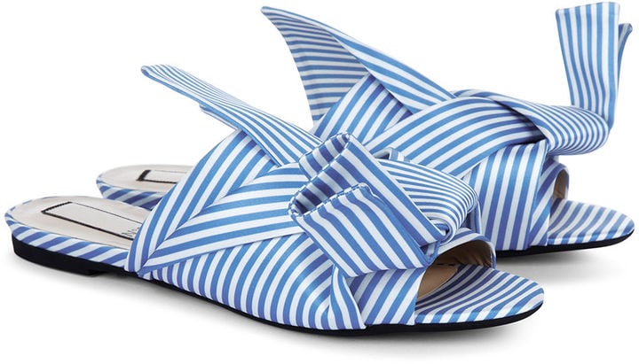 No.21 Blue & White Stripe Satin Bow Slides